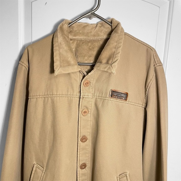 Men's Tan Jacket with faux-fur lining button up size large - Picture 1 of 8